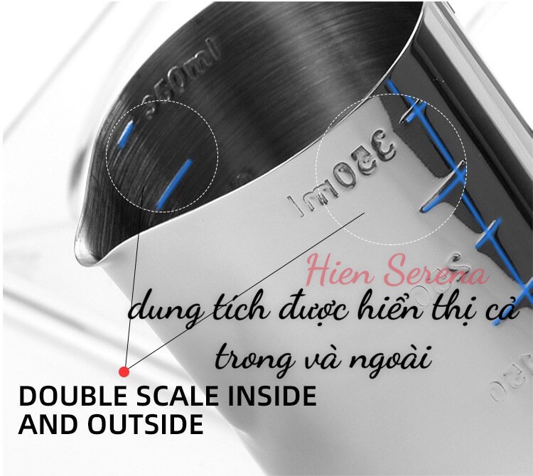 Ca đánh sữa inox (có vạch chia) 350ml - 550ml - 900ml ( inox 304)