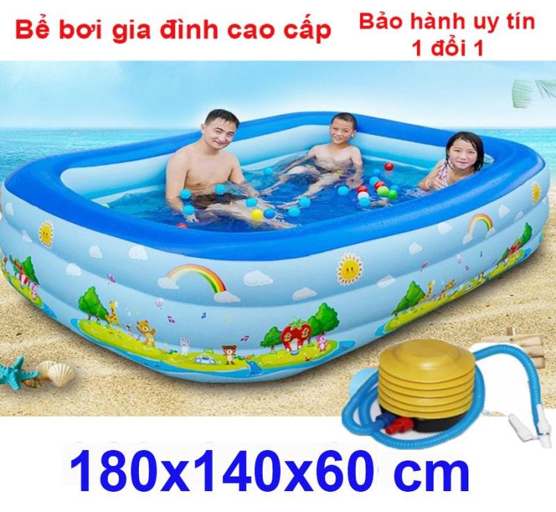 Hồ bơi cao su - Bể tắm bơm hơi cho bé Bể bơi phao 3 tầng  cỡ lớn cho bé và gia đình : 180 x 140 x 60 cm. loại dày dặn có tặng kèm( bơm hơi + miếng vá )