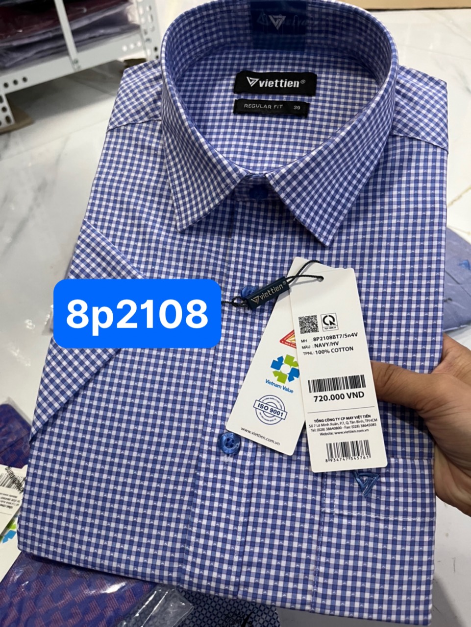 Áo sơ mi việt tiến ngắn tay giá 720k sale 360k Form regular fit
