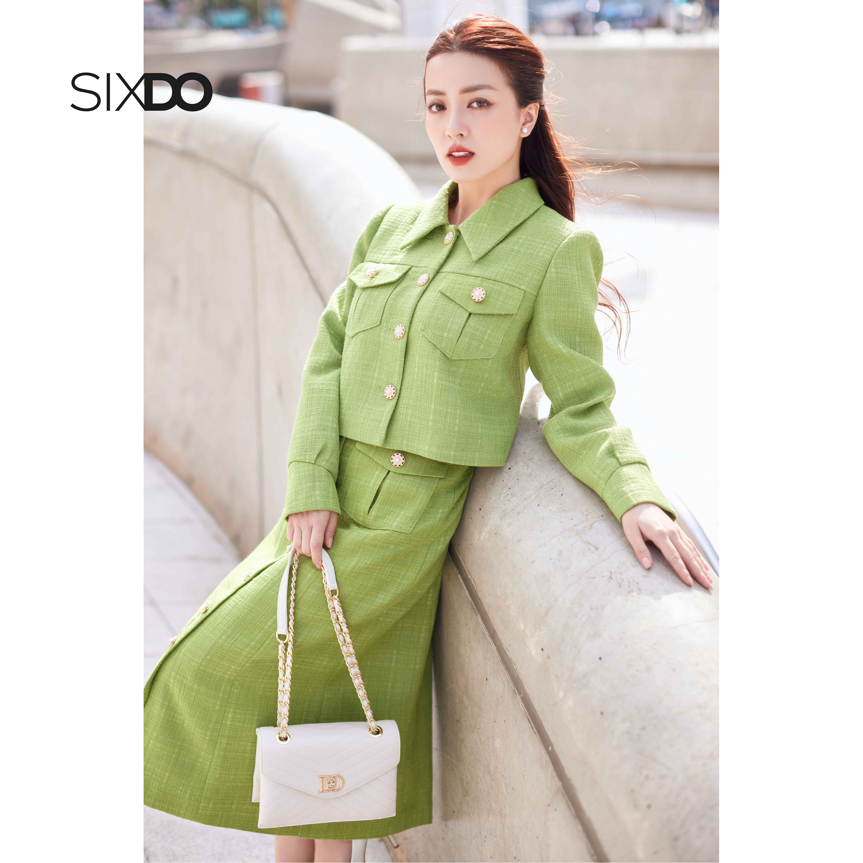Áo Vest nữ tweet xanh dáng lửng SIXDO