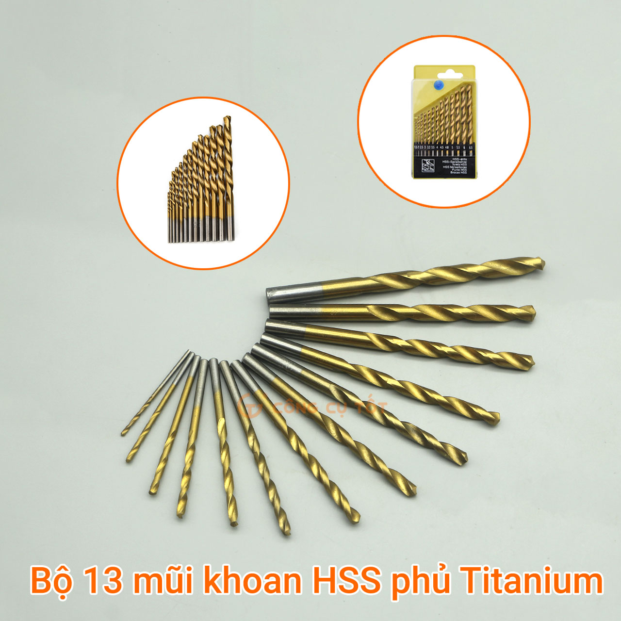 Bộ 13 mũi khoan xoắn chuôi lục giác phủ titanium 1.5-6.5mm