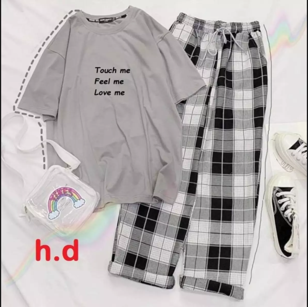 [FREESHIP] SET ÁO THUN TOUCH ME KÈM QUẦN KẺ ĐEN