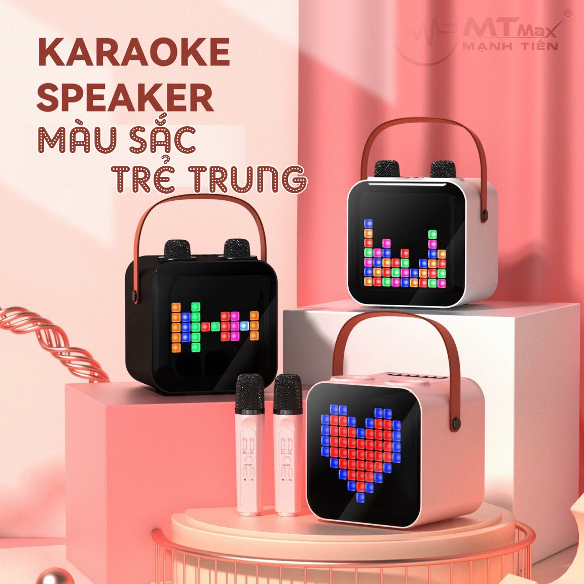 Loa Bluetooth Không Dây karaoke mini xách tay SP100 kèm 2 micro không dây có đèn led nhỏ nhắn tiện lợi phục vụ nhu cầu ca hát mọi lúc mọi nơi bảo hành 12 tháng
