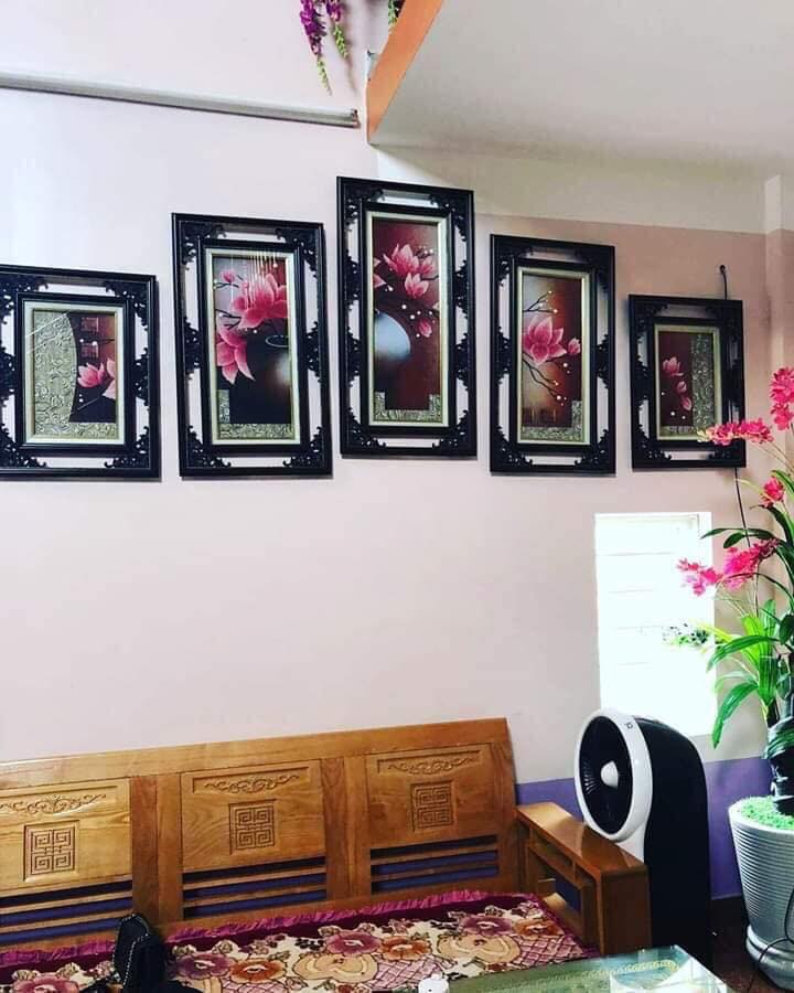 Tranh đính đá 5D bình hoa sen 5 bức - KT 144x75cm (chưa đính đá)
