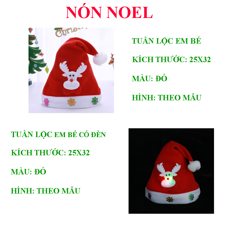 Mũ giáng sinh, nón ông già noel có đèn led người lớn trẻ em nhiều mẫu đẹp