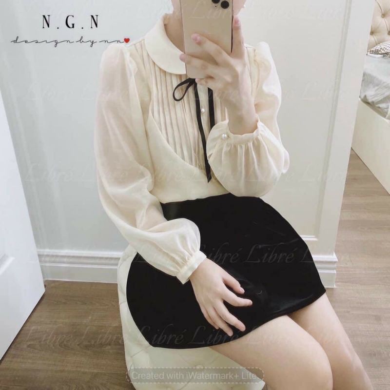 Áo tơ cổ sen nơ bánh bèo
