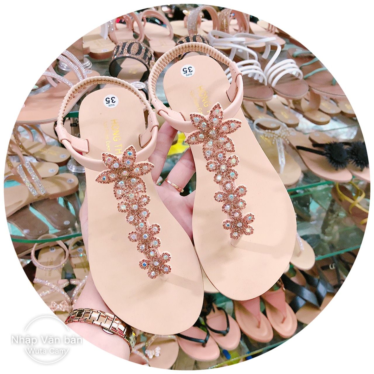 SANDAL ĐÍNH ĐÁ HÌNH BÔNG MAI.