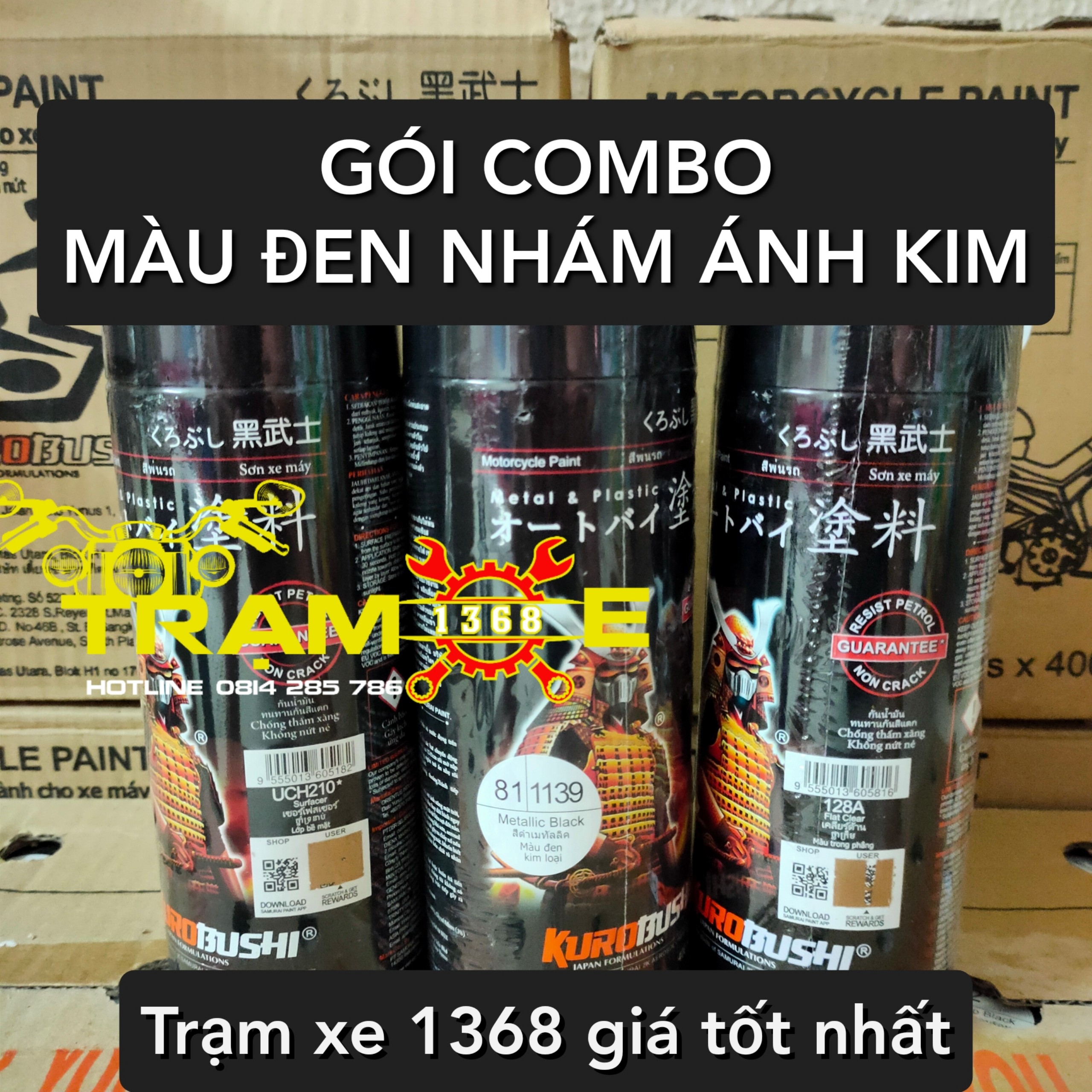 GÓI COMBO SƠN SAMURAI MÀU ĐEN NHÁM ÁNH KIM 1139 GỒM 3 CHAI SƠN CHỐNG BONG TRÓC ĐỘ BỀN CAO