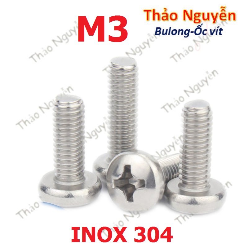 Vít pake đầu tròn inox 304 size M3 M4 M5 10 Con