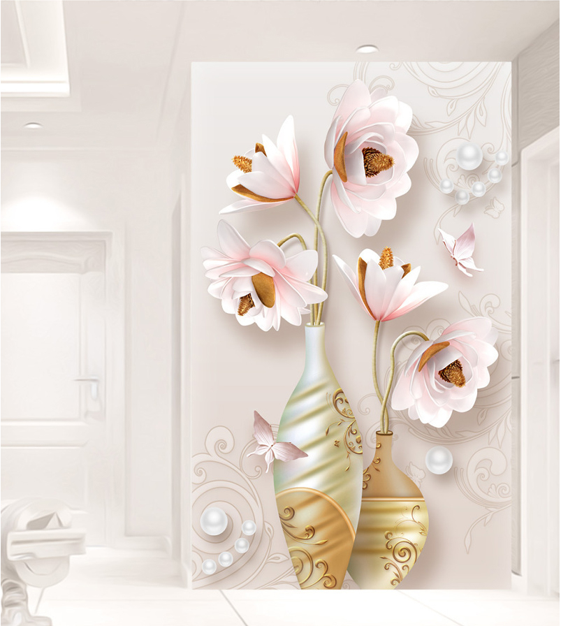 Tranh dán tường khổ dọc VTC Bình hoa đẹp UD0529 kim sa