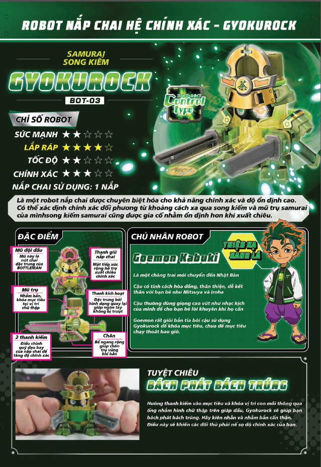 Đồ chơi Robot Nắp Chai Gyokurock Samurai (Chiến Vương Nắp Chai Bottleman BOT-03)