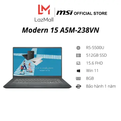 Laptop MSI Modern 15 A5M 238VN (R5-5500U | 8GB DDR4 | SSD 512GB PCIe | VGA Onboard | 15.6 FHD IPS | Win11|Gray Carbon) - Hàng Chính Hãng - Bảo hành 1 năm