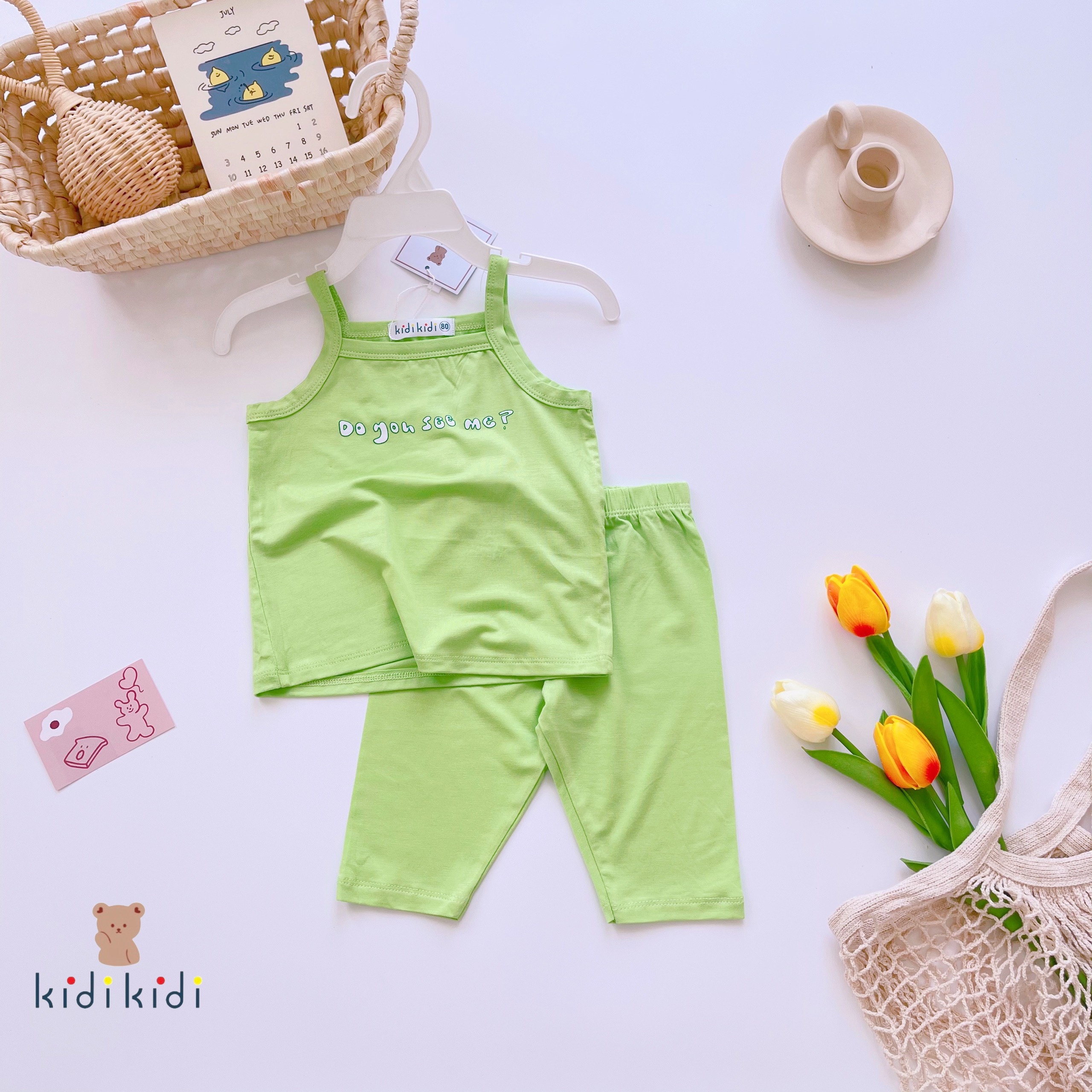 Đồ bộ 2 dây lửng mặc nhà bé gái chất thun lạnh mềm mát