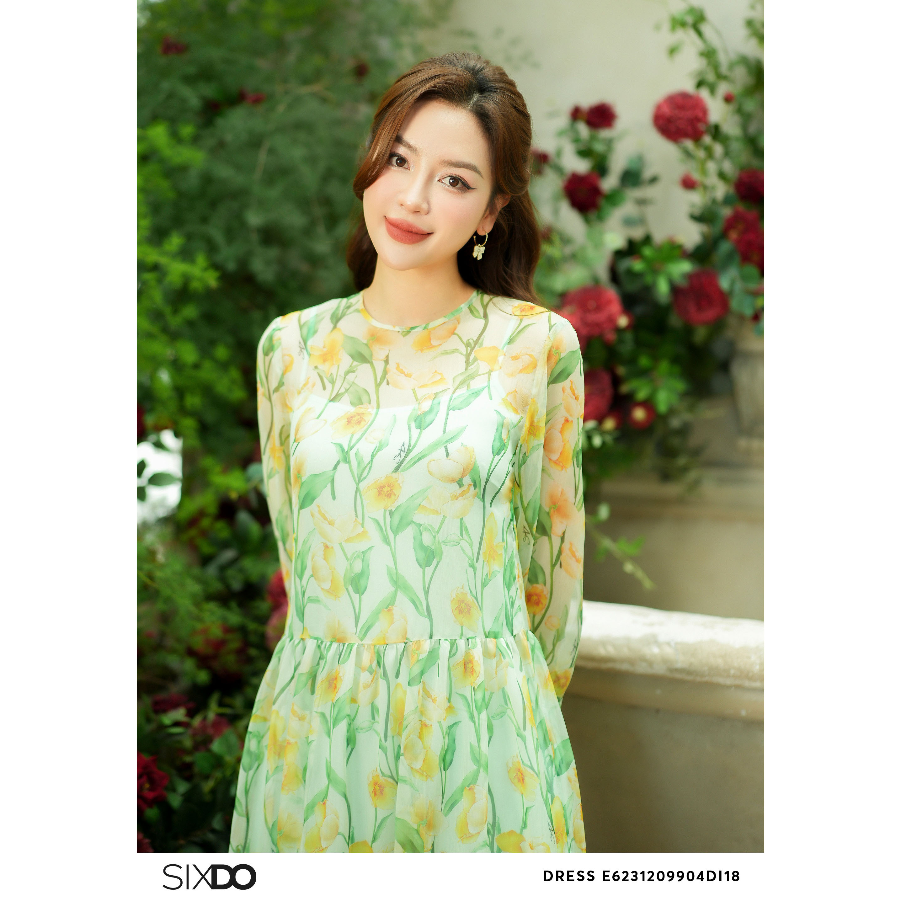 Đầm midi voan hoa SIXDO (Floral Voile Midi Dress)