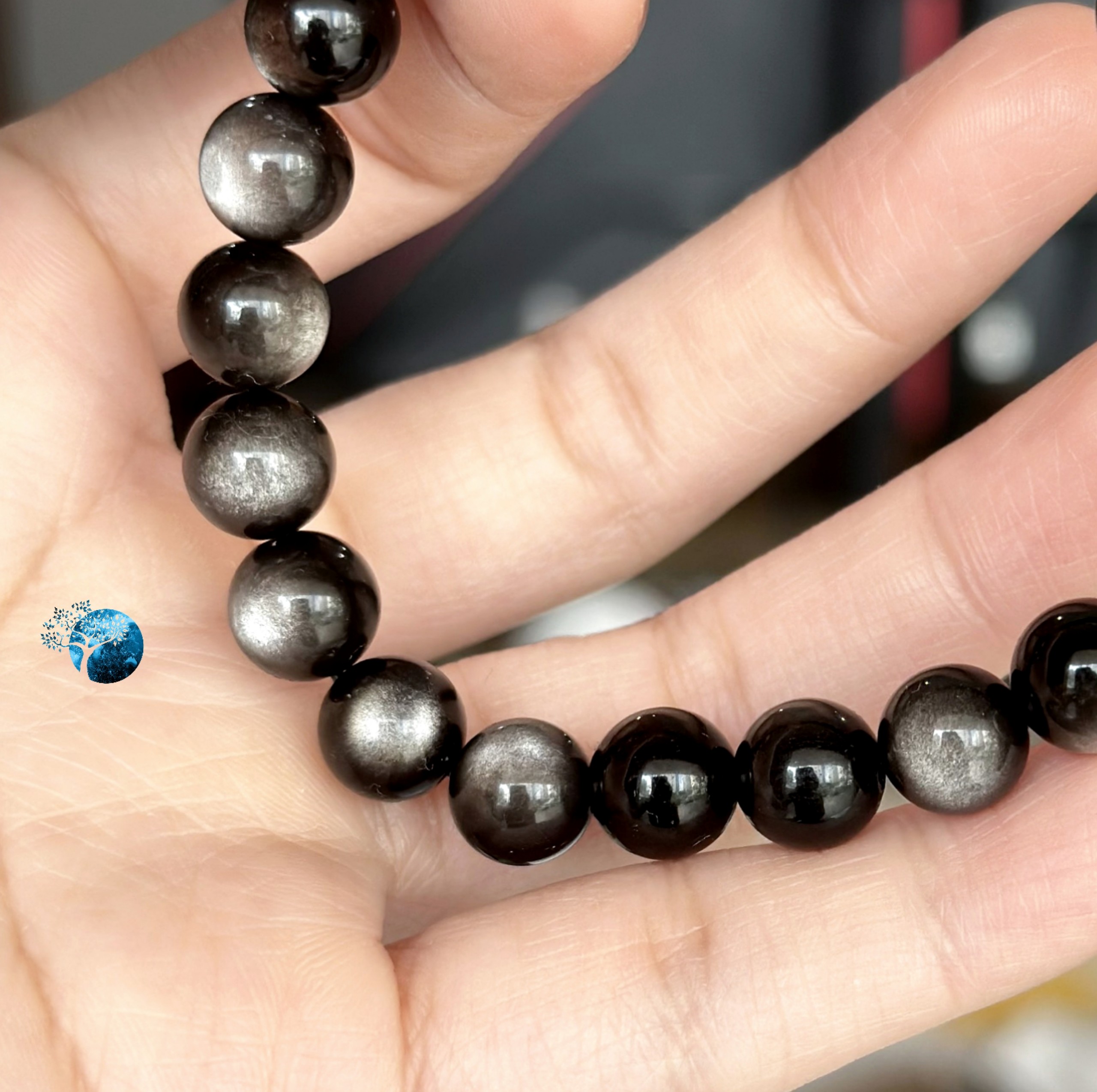 Vòng tay đá silver obsidian 8mm