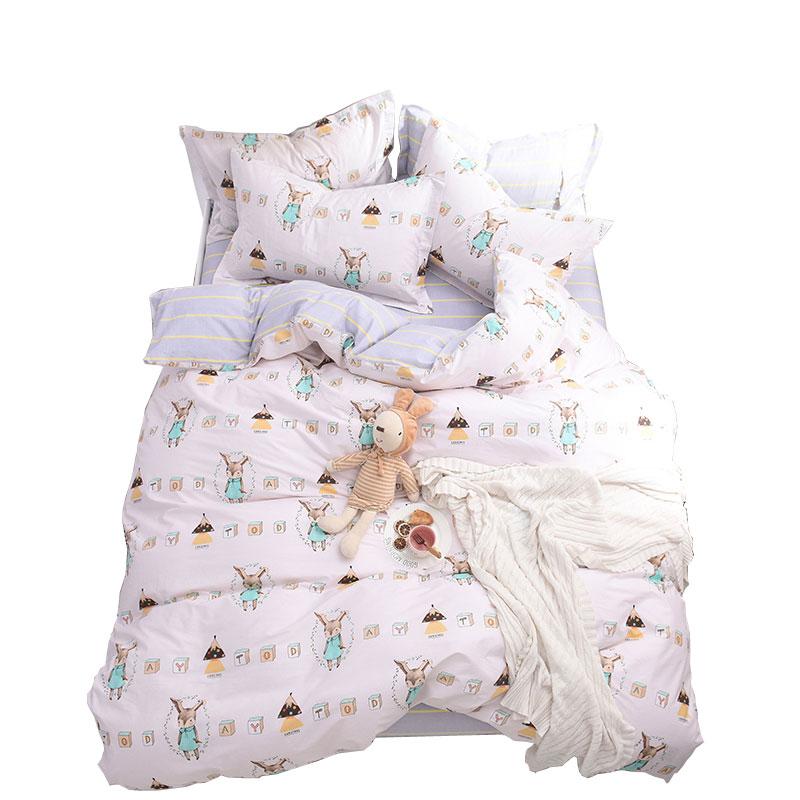 Hoạt Hình 100% Cotton Bộ Bốn Chiếc Giản Lược 100% Cotton Vỏ Chăn Ga Trải Giường 1.5 M Ga Bọc Đệm Hai Người Ký Túc Xá Sinh Viên Trên Giường Cung Cấp