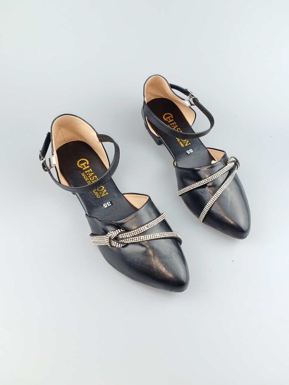 GIÀY SANDAL BÍT MŨI BÍT GÓT PHỐI VIỀN KIM TUYẾN