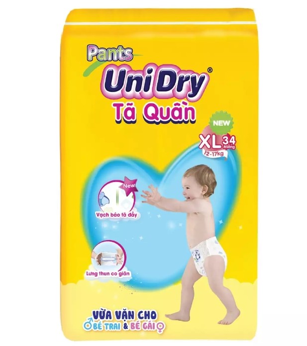 Tã quần unidry size l38 miếng dùng cho trẻ từ 9 đến 14kg.