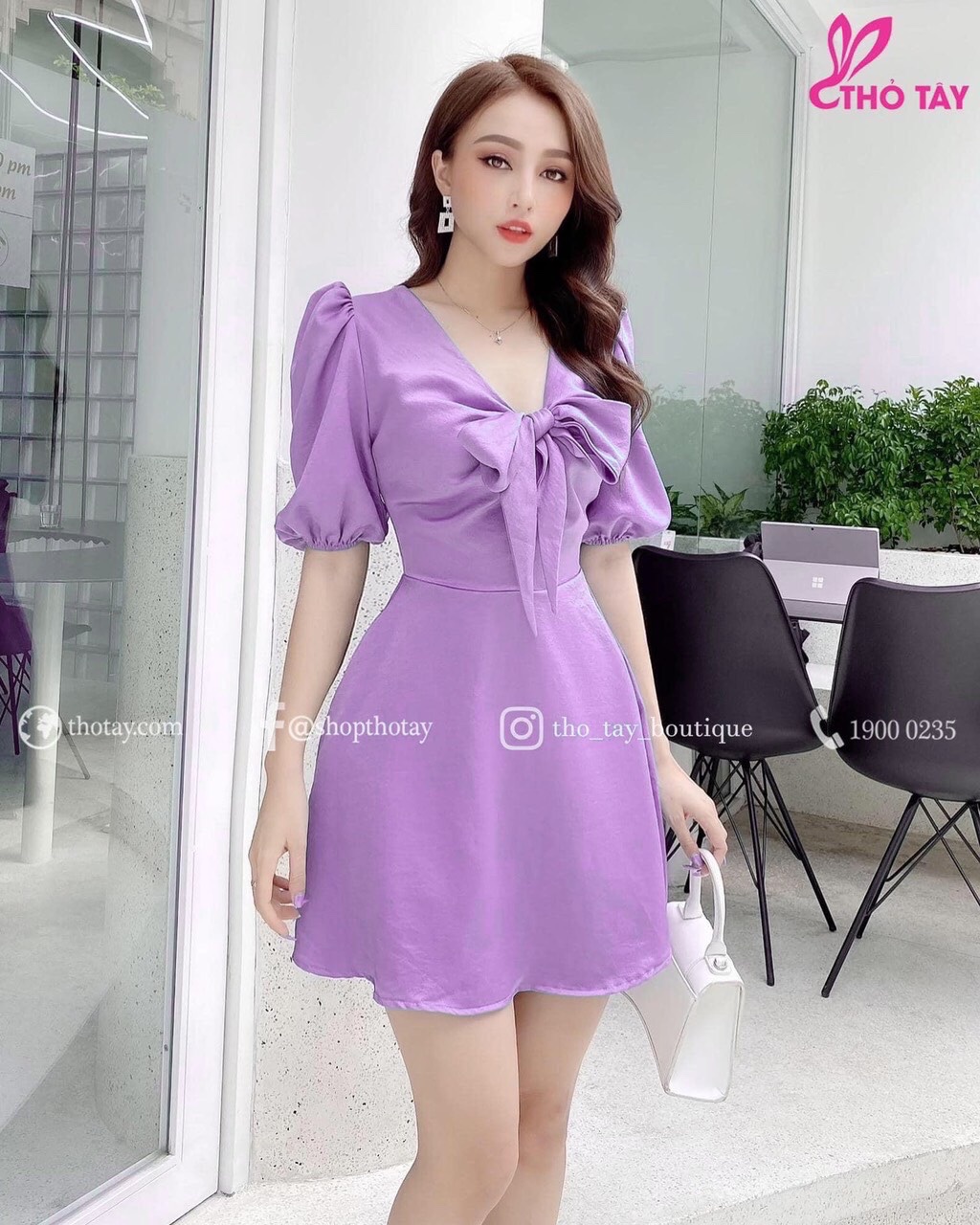 Đầm xòe nữ cúp ngực đính nơ xinh xắn qc
