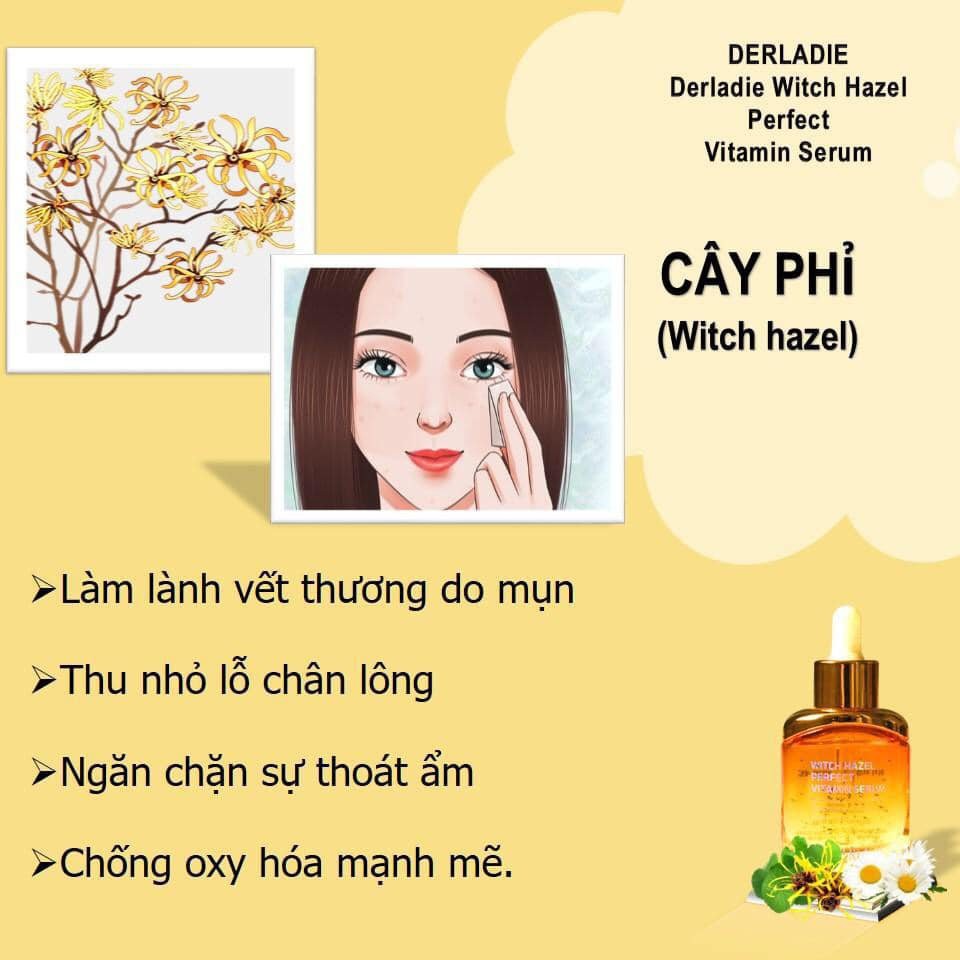 Tinh Chất Mờ Thâm, Phục Hồi Da Mụn  Derladie Witch Hazel Perfect Vitamin Serum Cây Phỉ 35ml - Chai Vàng