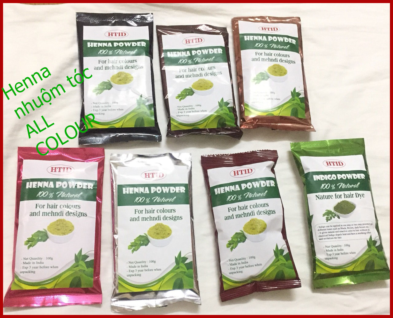 Combo 4 gói bột henna nhuộm tóc thảo dược nguyên chất Ấn Độ -nâu đỏ nguyên thủy lá henna