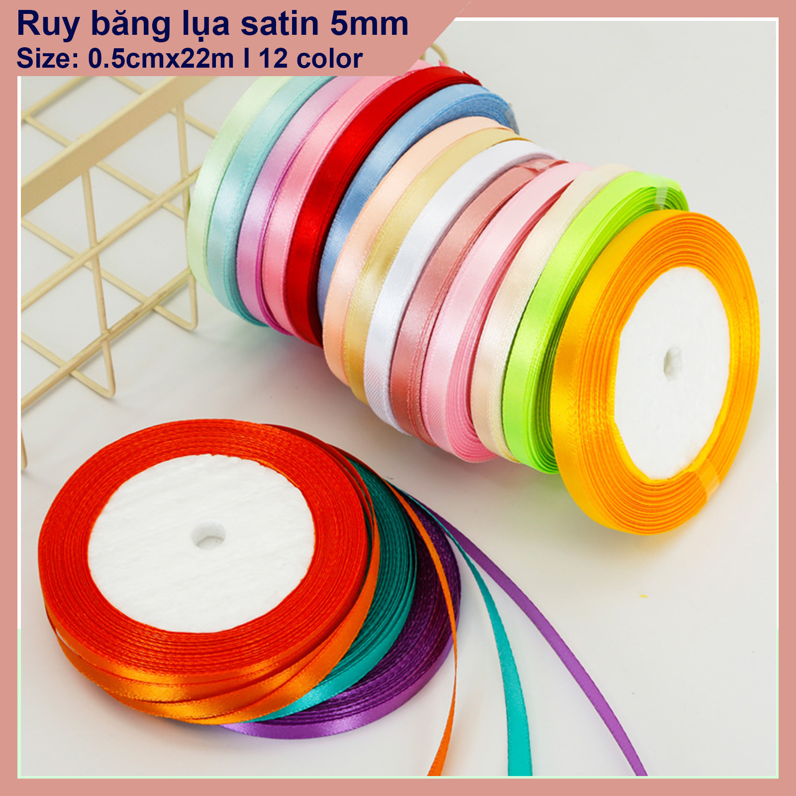 Ruy băng lụa 6mm (cuộn 22 mét), trang trí gói hoa, gói quà, làm đồ thủ công, handmade