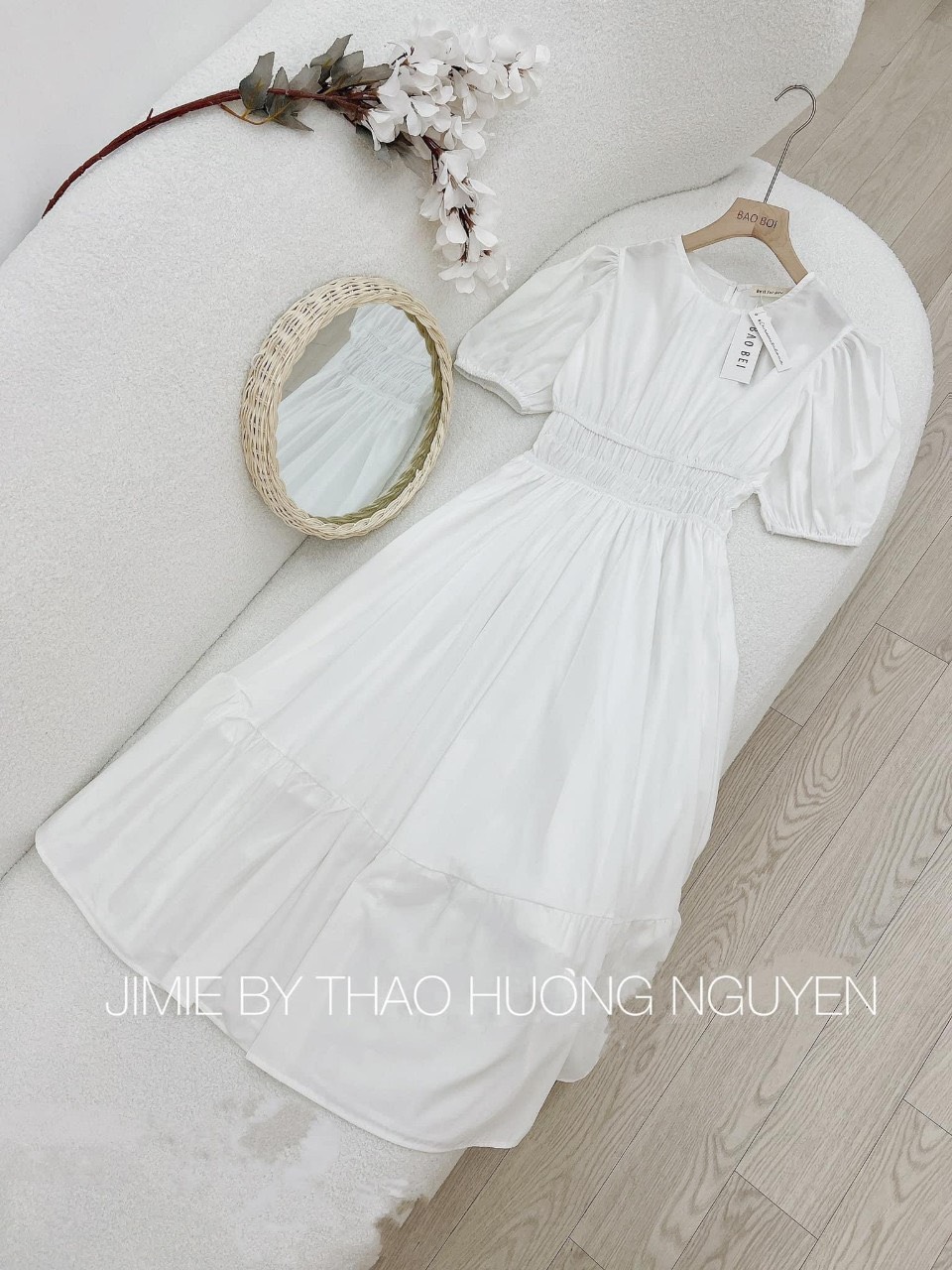 Đầm nữ Form dáng Maxi tay bo nhún eo