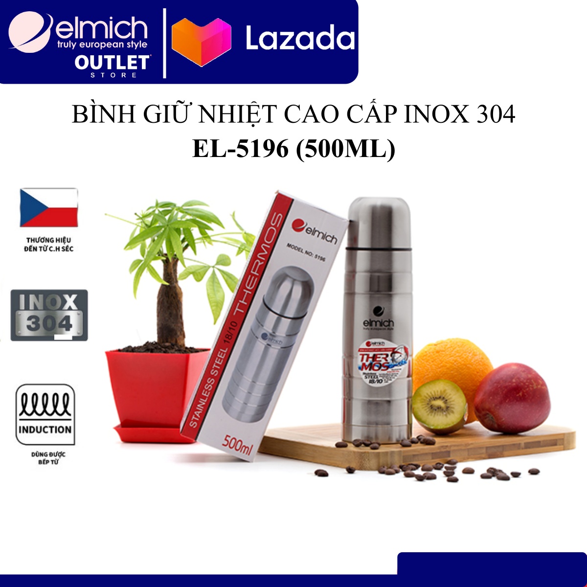 Bình giữ nhiệt EL-5196KM  ( Dung Tích 500ml - Mầu Bạc - Giữ Nóng 8h, Giữ Lạnh 12h)