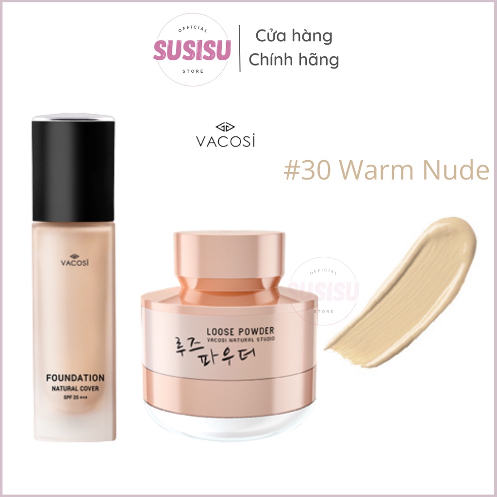 Set Kem nền & phấn phủ kiềm dầu mịn da Vacosi SPF25 +++