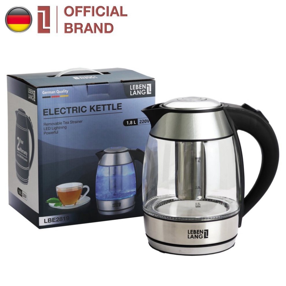 Ấm siêu tốc bình siêu tốc thủy tinh của Đức LEBENLANG LBE2819 1.8L
