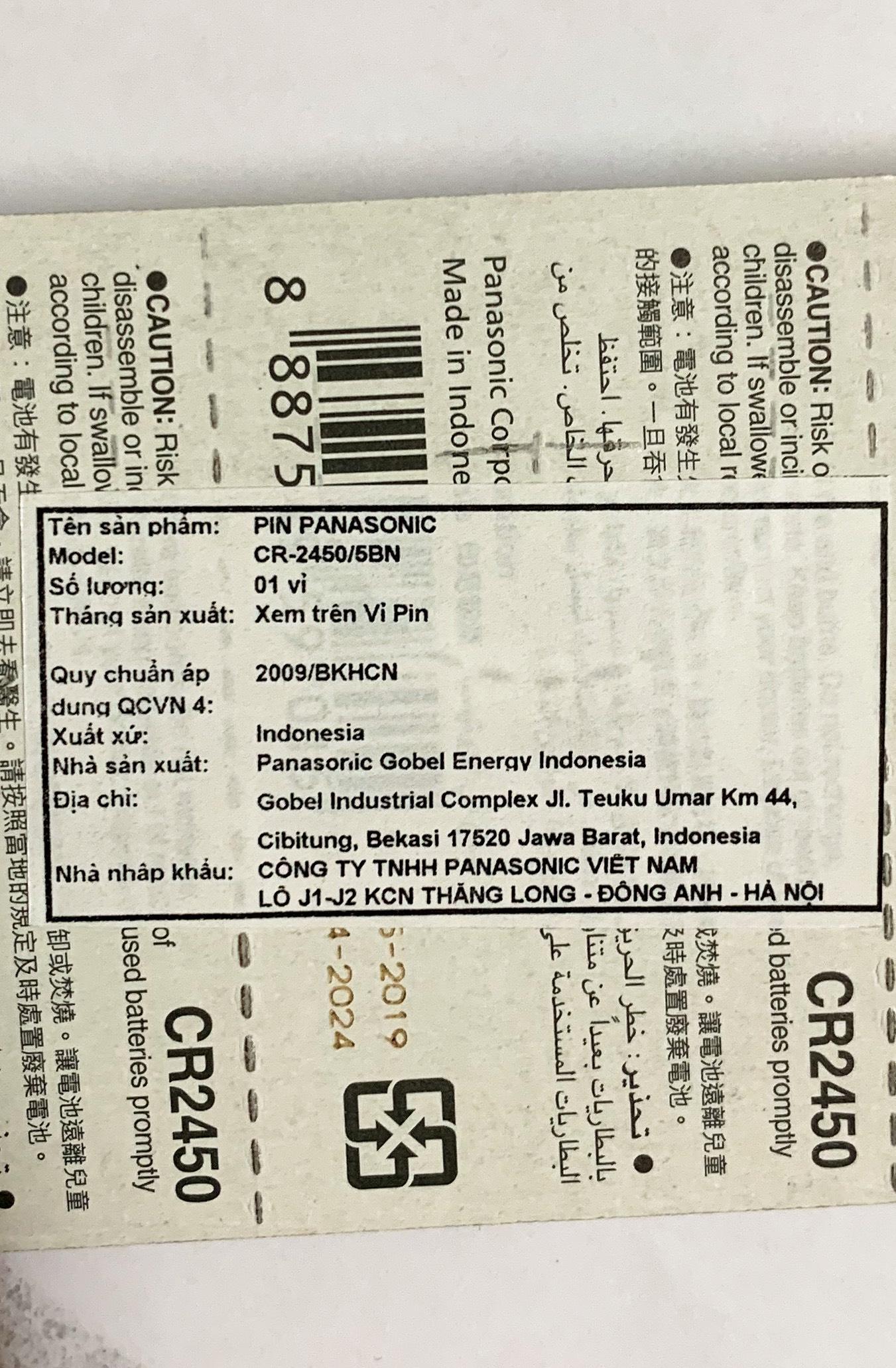 Vỉ 5 Viên CR2450 Panasonic 3V