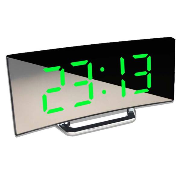 Đồng hồ báo thức LED 7 inch Gương màn hình cong có thể điều chỉnh độ sáng Số lớn để bàn Đồng hồ kỹ thuật số 12/24 giờ Cổng USB cho trẻ em Phòng ngủ