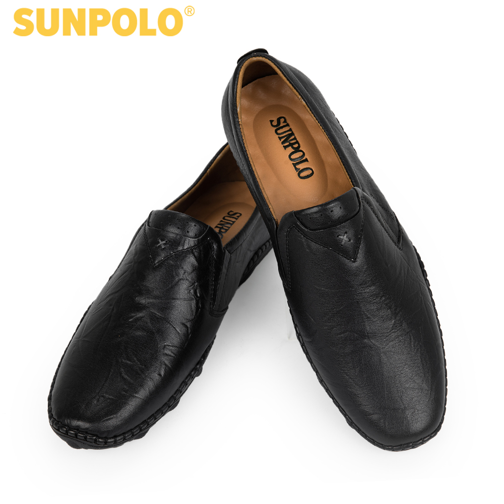 Giày lười nam da bò SUNPOLO SUS512 (Xanh đen)