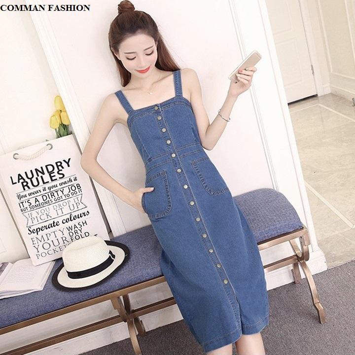 CAO CẤP Yếm Jean Nữ Cài Nút Dọc 3862