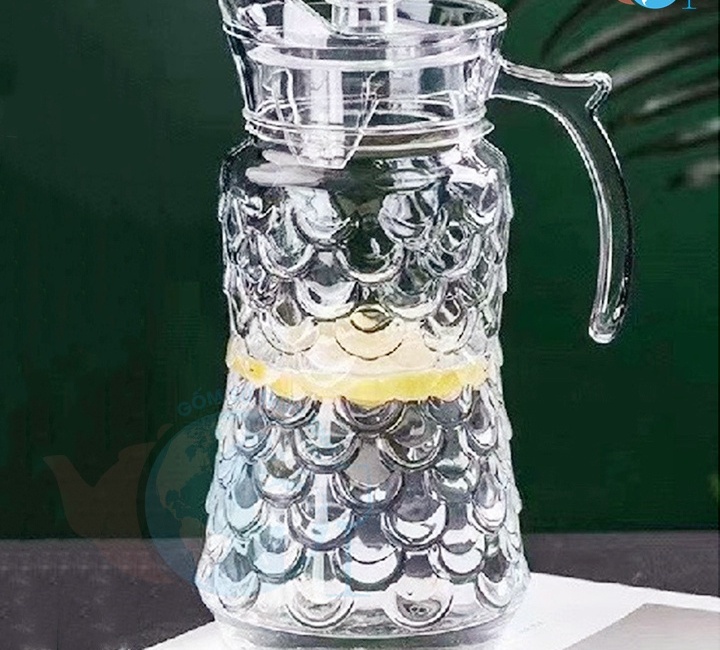 Bình rót nước thủy tinh 1.7 lít cao cấp, bình rót họa tiết vảy cá