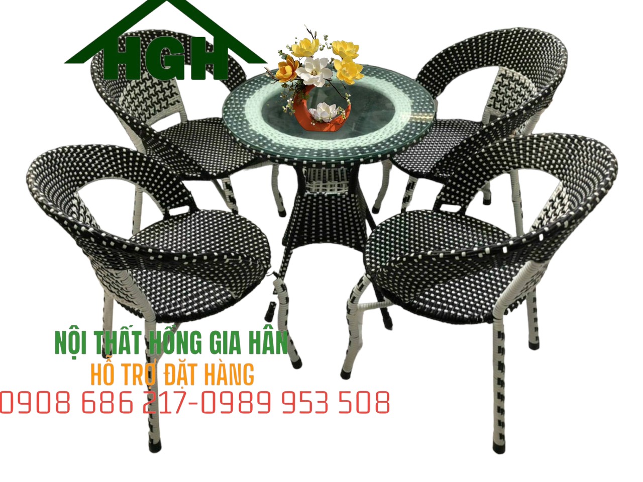 Bàn ghế cafe mây nhựa HGH