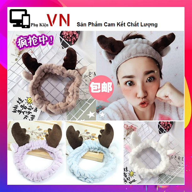 Băng Đô Sừng Hươu 3D Vải Nhung Mềm Mại - Băng đô hình sừng hươu đơn giản dễ thương cho nữ