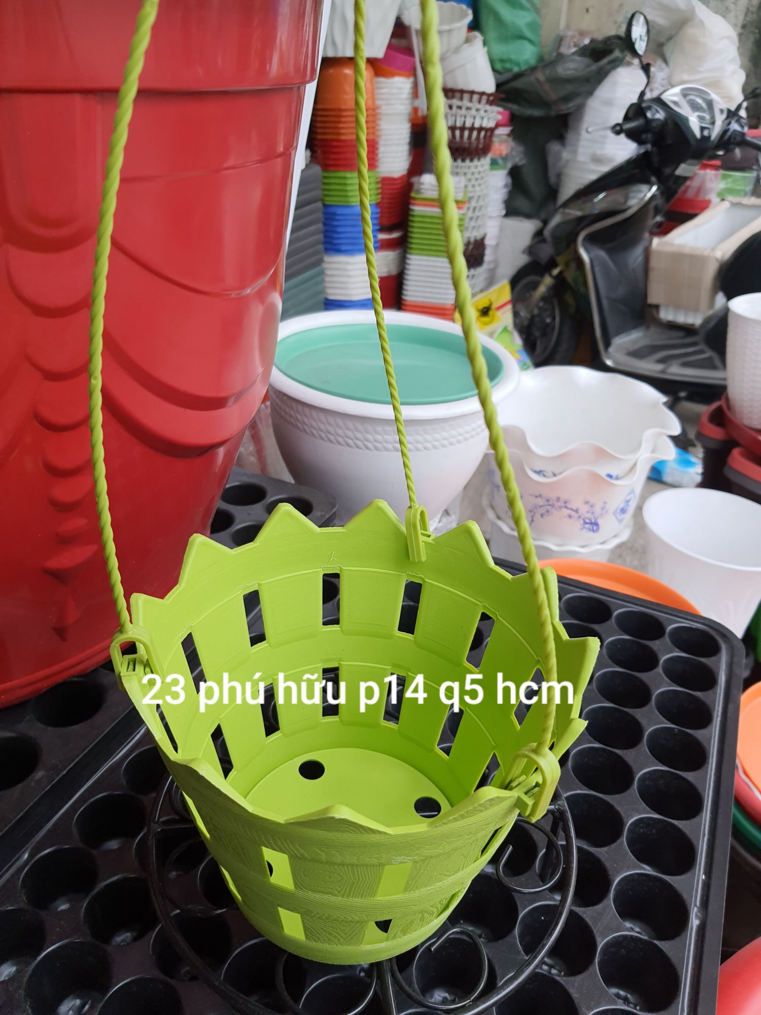 combo 5 chậu treo trồng lan siêu đẹp kèm móc phi 18cm.