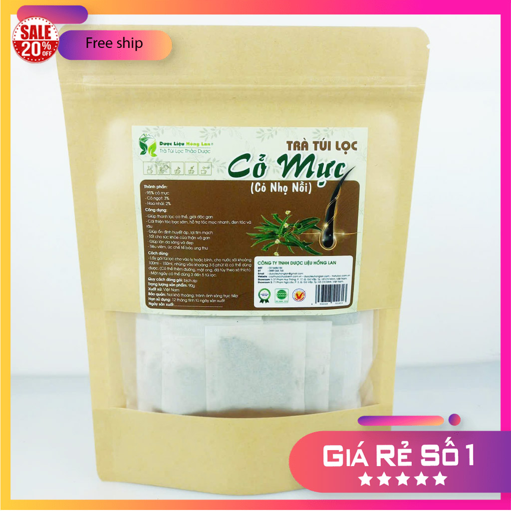 Trà Túi Lọc Cỏ Mực (Cỏ Nhọ Nồi) túi zip 90g - Giúp Bổ thận mát gan, ổn định huyết áp, lợi tim mạch, hỗ trợ điều trị rụng tóc, diệt khuẩn, tiêu viêm, ức chế ung thư, ...