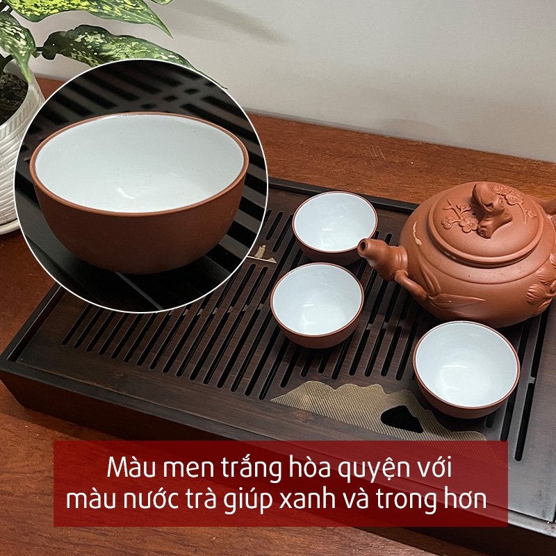 Bộ ấm chén đất nung tặng kèm khay trà giả gỗ