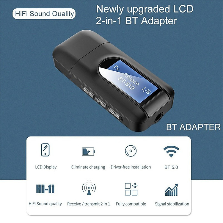 Usb thu phát nhạc không dây cao cấp bluetooth 5.0 bt-2in1