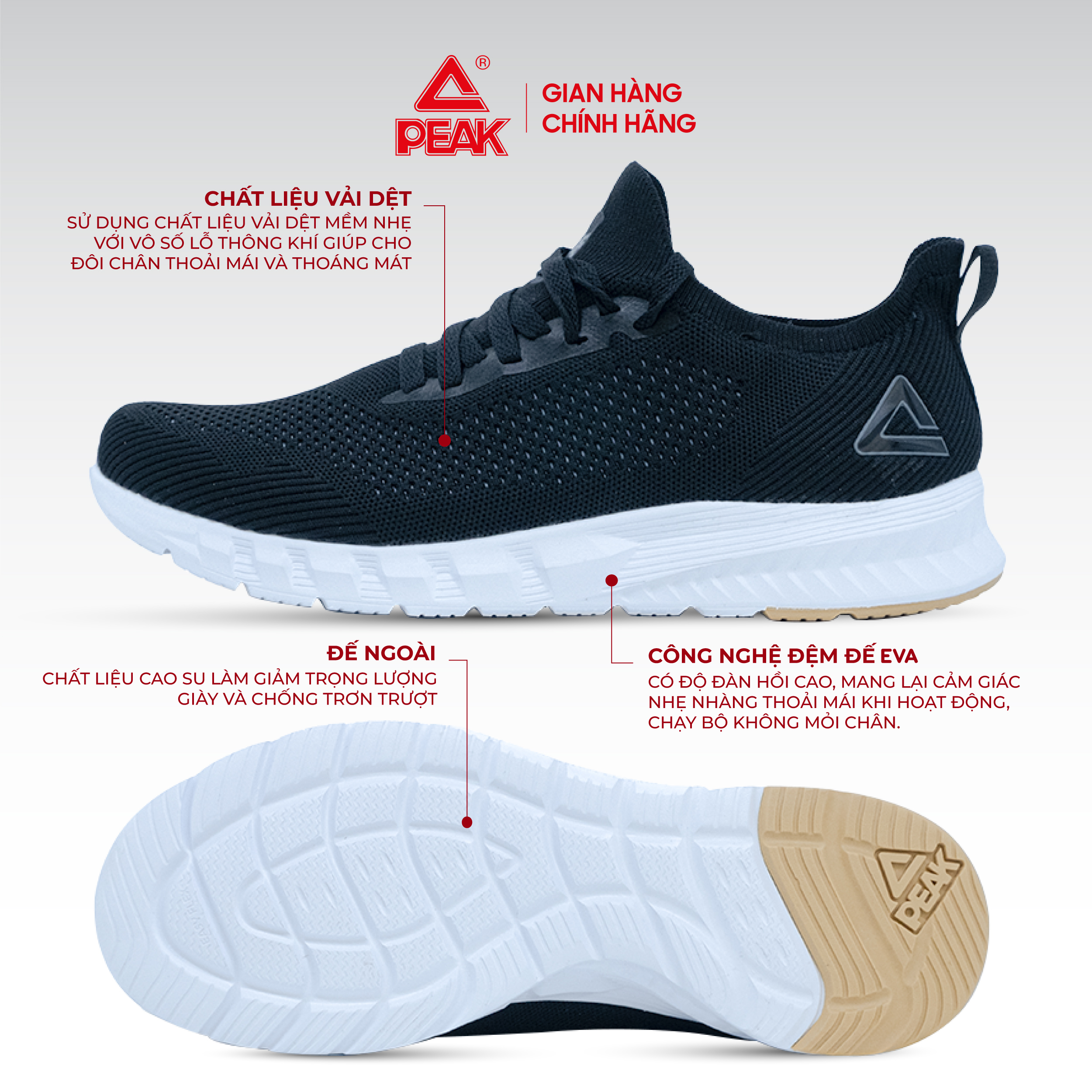 Giày chạy bộ thể thao nam PEAK Running E29007H