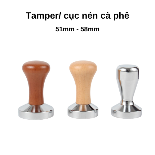 Tamper 58mm, tamper cafe inox 58mm, tamper gỗ 58mm