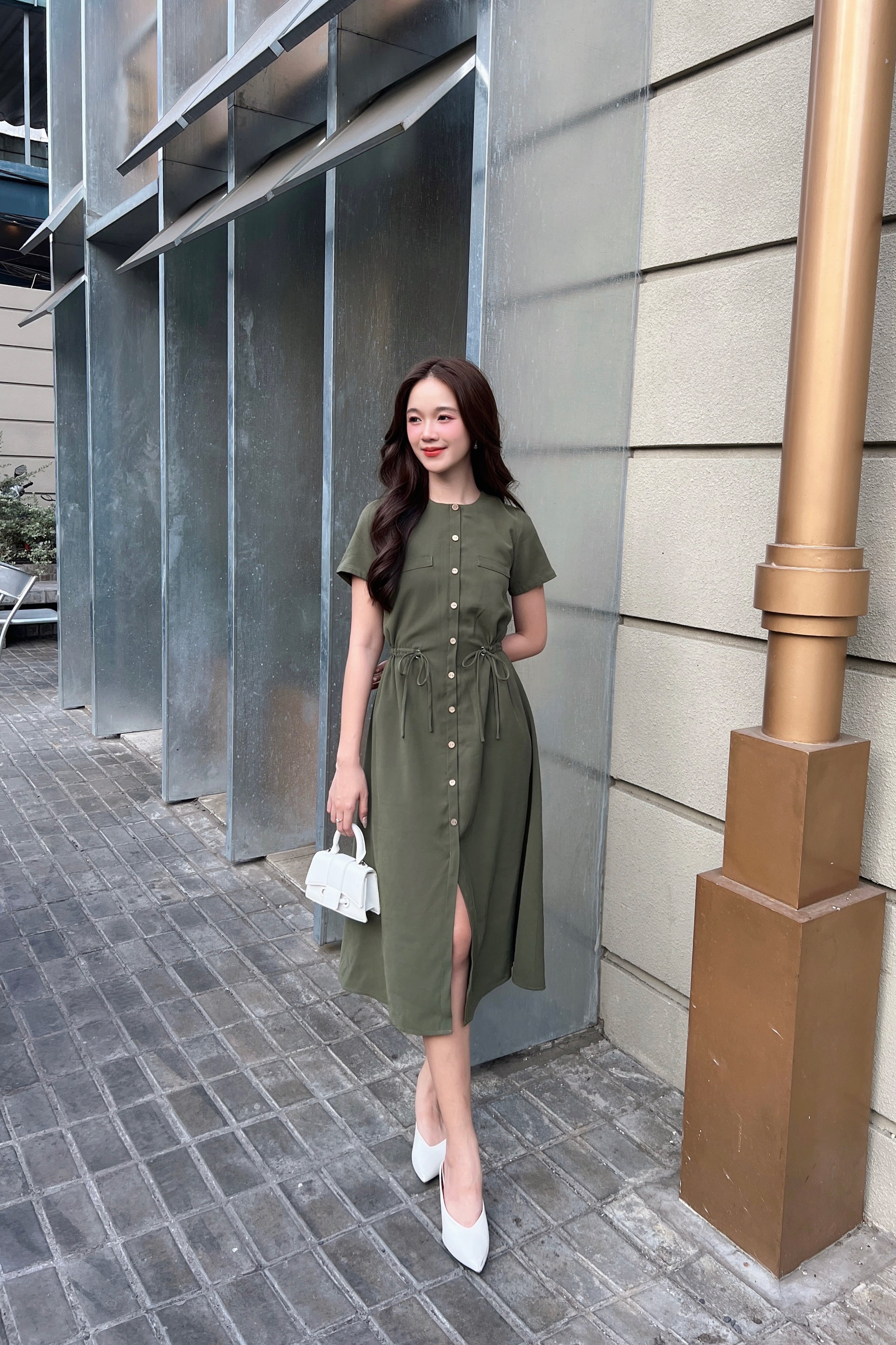 Voucher siêu sale 15% OLV - Đầm suông rút dây eo 2 màu Dress