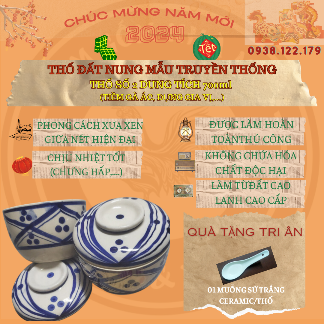 BỘ 4 THỐ HỦ ĐẤT NUNG TRUYỀN THỐNG (SIZE SỐ 1-2-3-4)