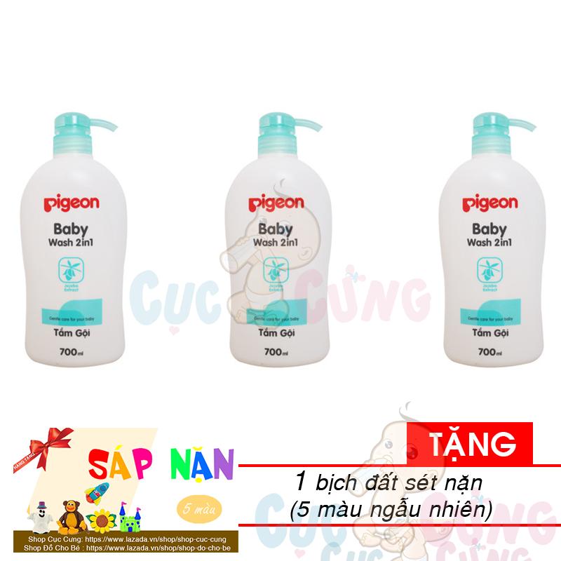 Combo 3 chai Sữa tắm gội Pigeon JOJOBA 700ml Tặng 1 bịch sáp nặn 5 màu ngẫu nhiên - sua tam goi