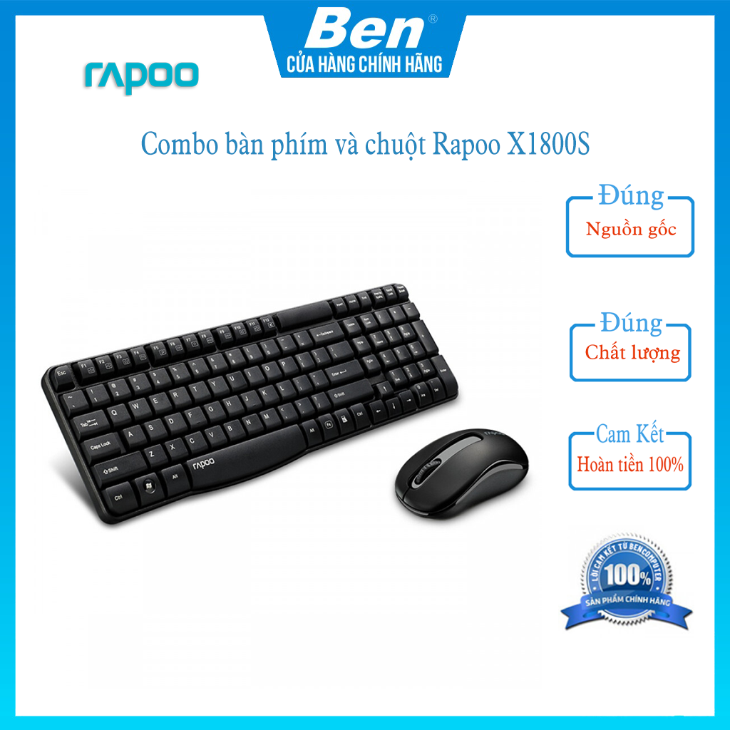 Combo bàn phím và chuột máy tính không dây Rapoo X1800S Wireless Multimedia Bảo Hành 12 Tháng - Ben computer store