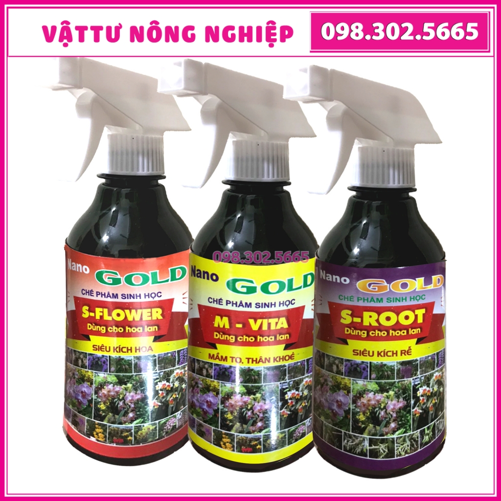 Set 3 Chai xịt Chế phẩm sinh học Nano GOLD dùng cho hoa lan kích mầm, thân, rễ khỏe mạnh, hoa nở sớm