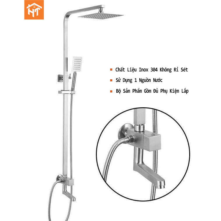 Vòi sen cây tắm đứng Lạnh mẫu vuông Inox 304 Mờ Loại dày