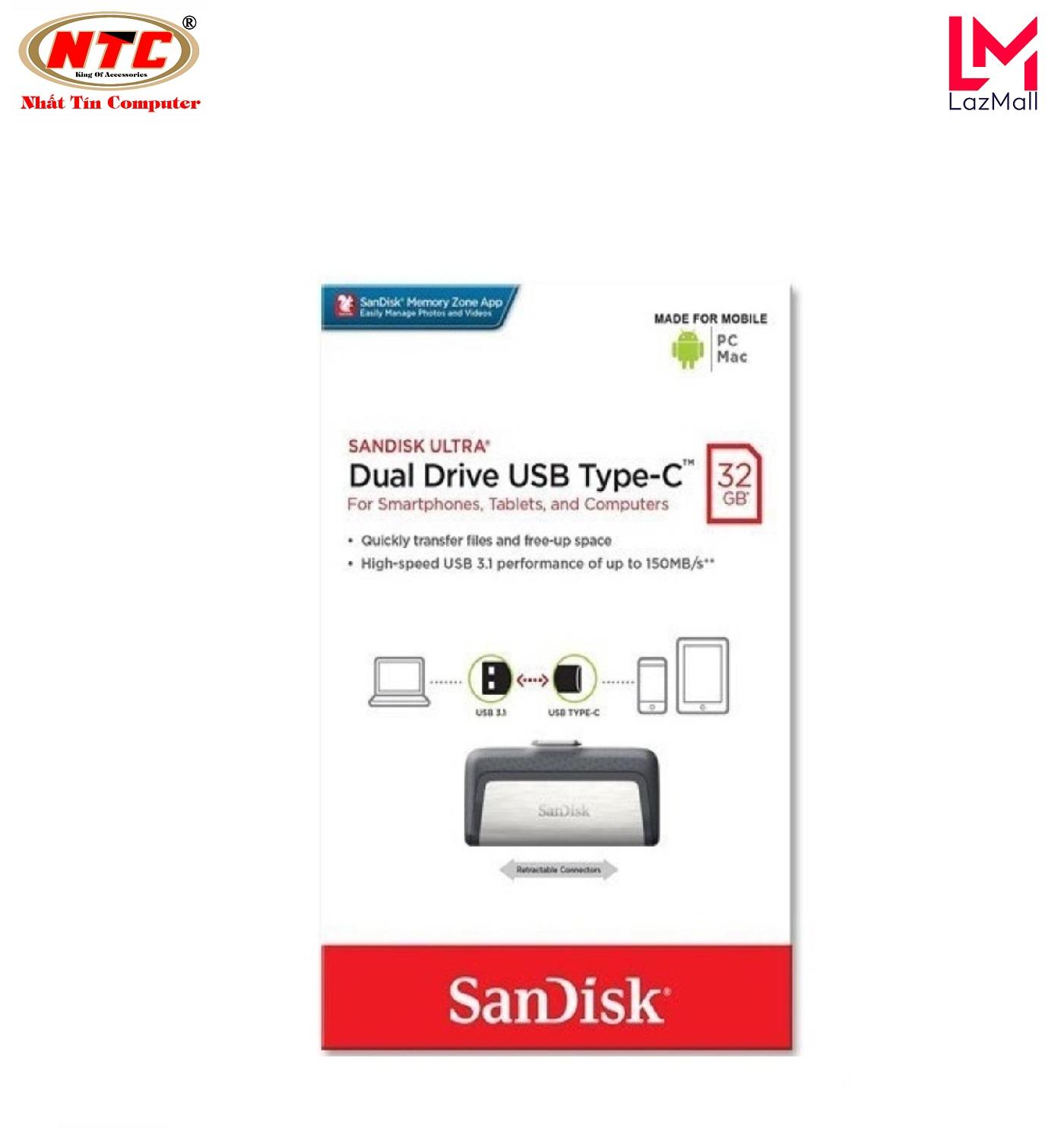 USB OTG Sandisk Ultra Dual Type-C 3.1 32GB 150MB/s (Bạc)